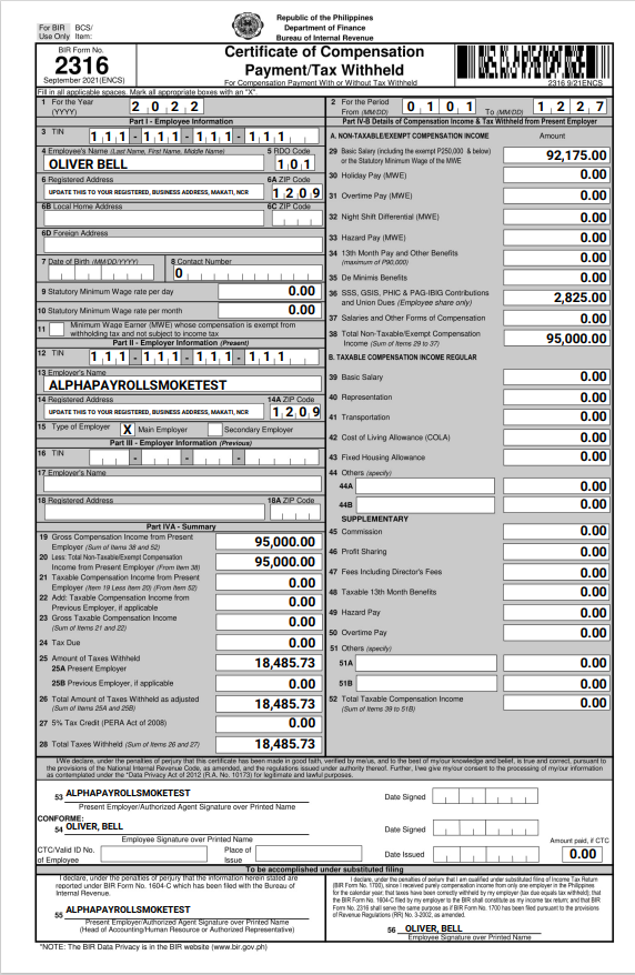 bir form 2316 meaning