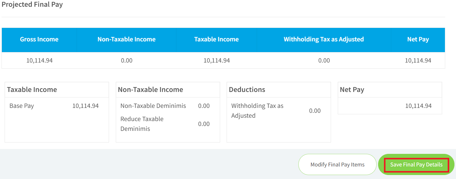 Add Employee Termination Details and Final Pay Computation